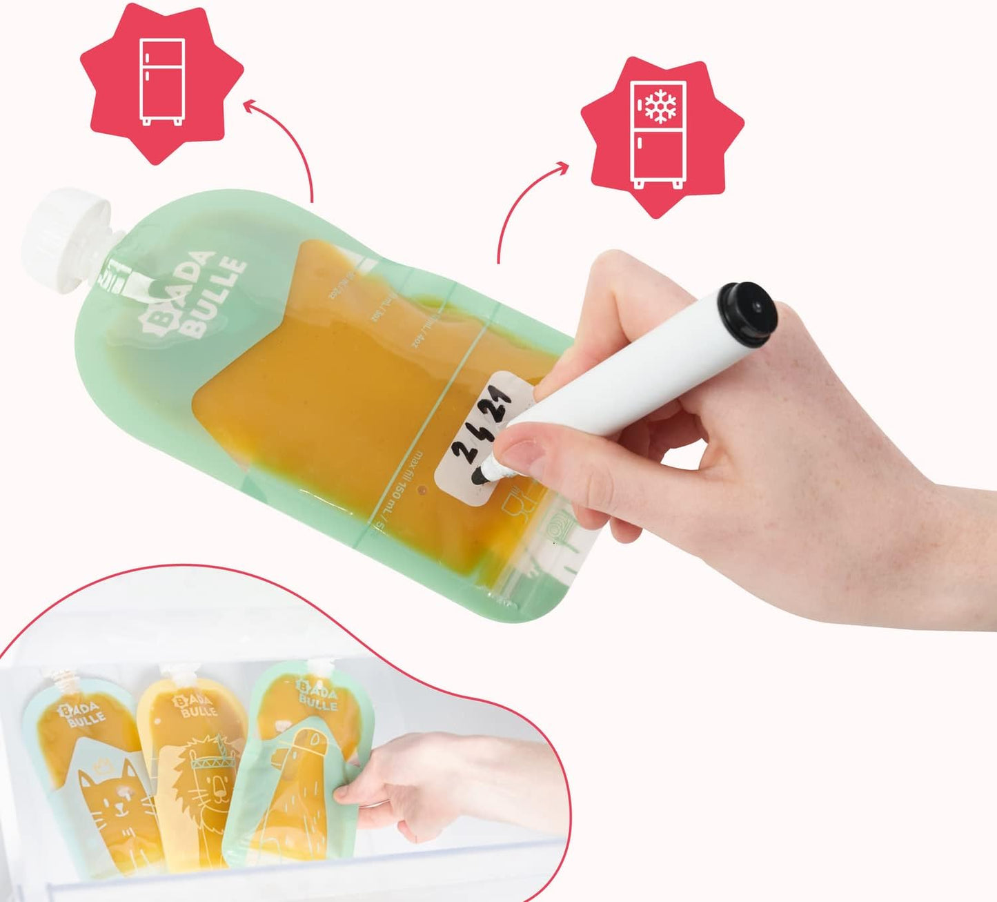 Badabulle – Lot de 15 Gourdes Réutilisables Bébé & Enfant (150 ml)