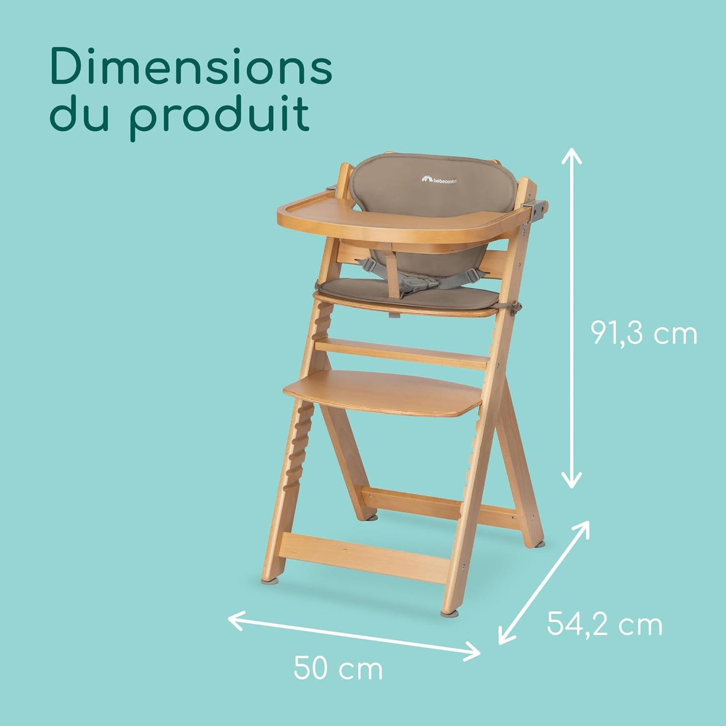 Chaise Haute Bois Évolutive 6 mois-Adulte - Réglable Durable
