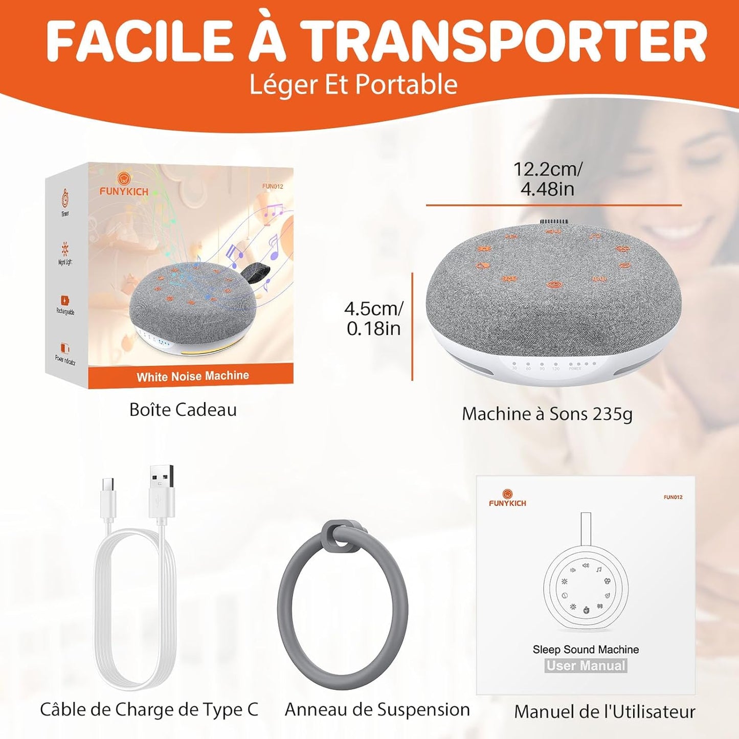FUNYKICH Machine Bruit Blanc 40 Sons - Veilleuse 7 Couleurs