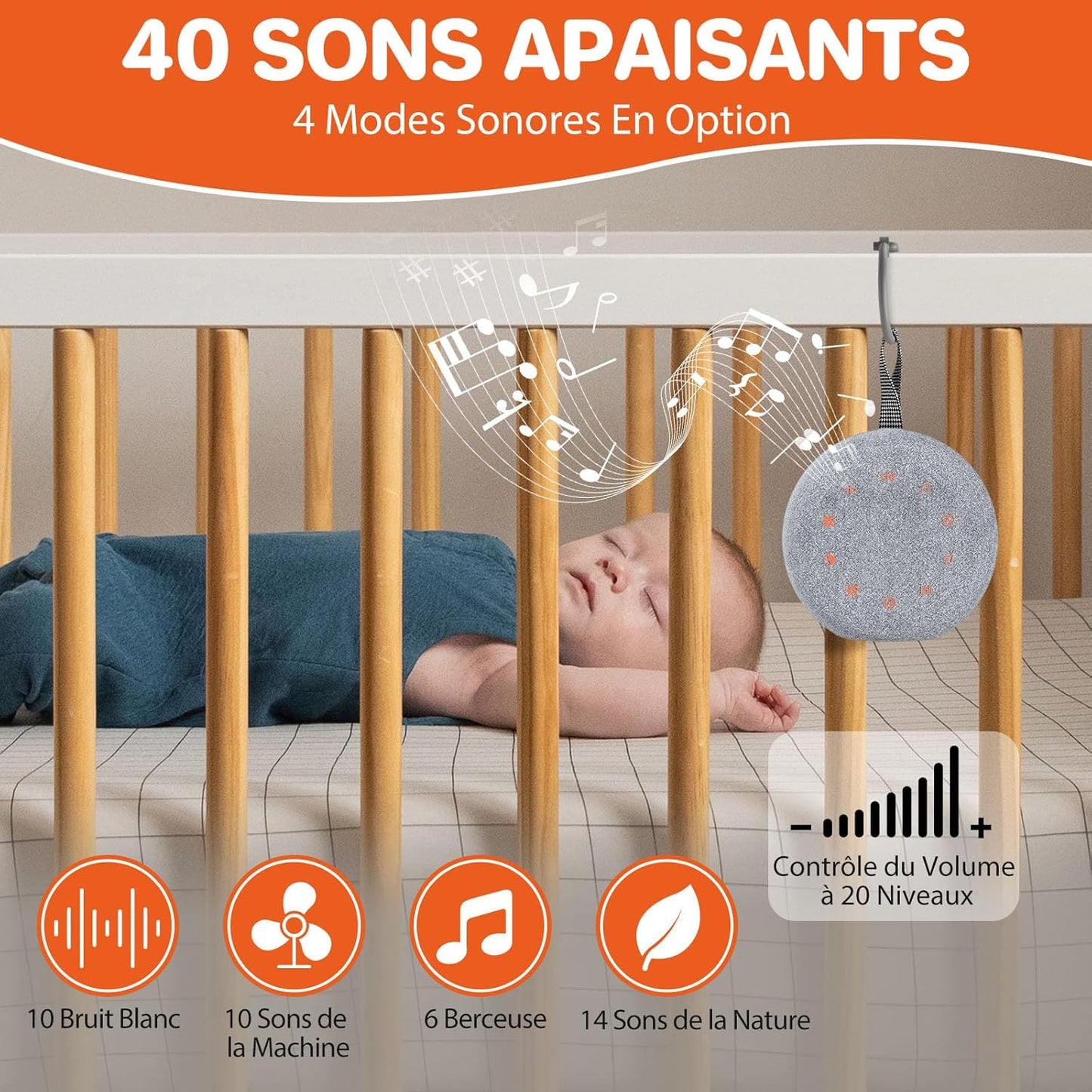 FUNYKICH Machine Bruit Blanc 40 Sons - Veilleuse 7 Couleurs