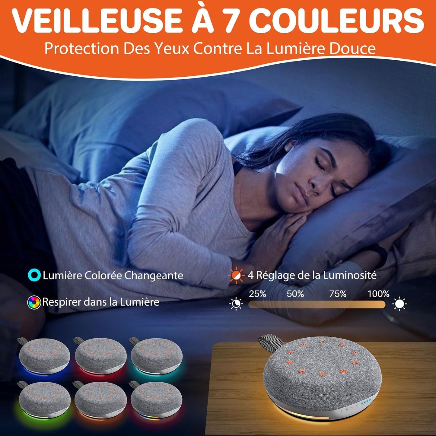 FUNYKICH Machine Bruit Blanc 40 Sons - Veilleuse 7 Couleurs