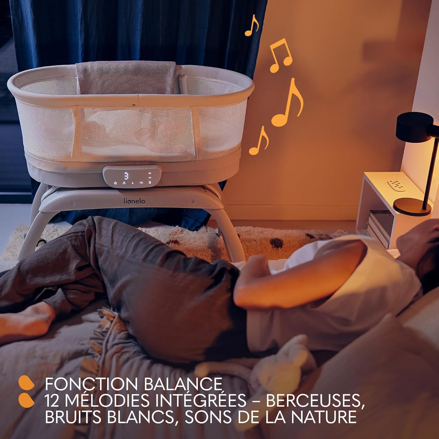 LIONELO Coral 3 en 1 Lit Bébé - Balance Intégrée 5 Vitesses