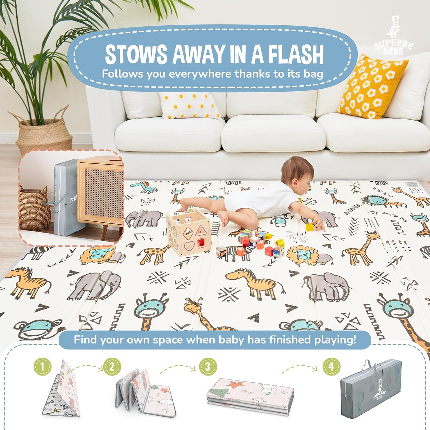 Tapis D'éveil Bébé Pliable Epais Réversible 150x180x1cm