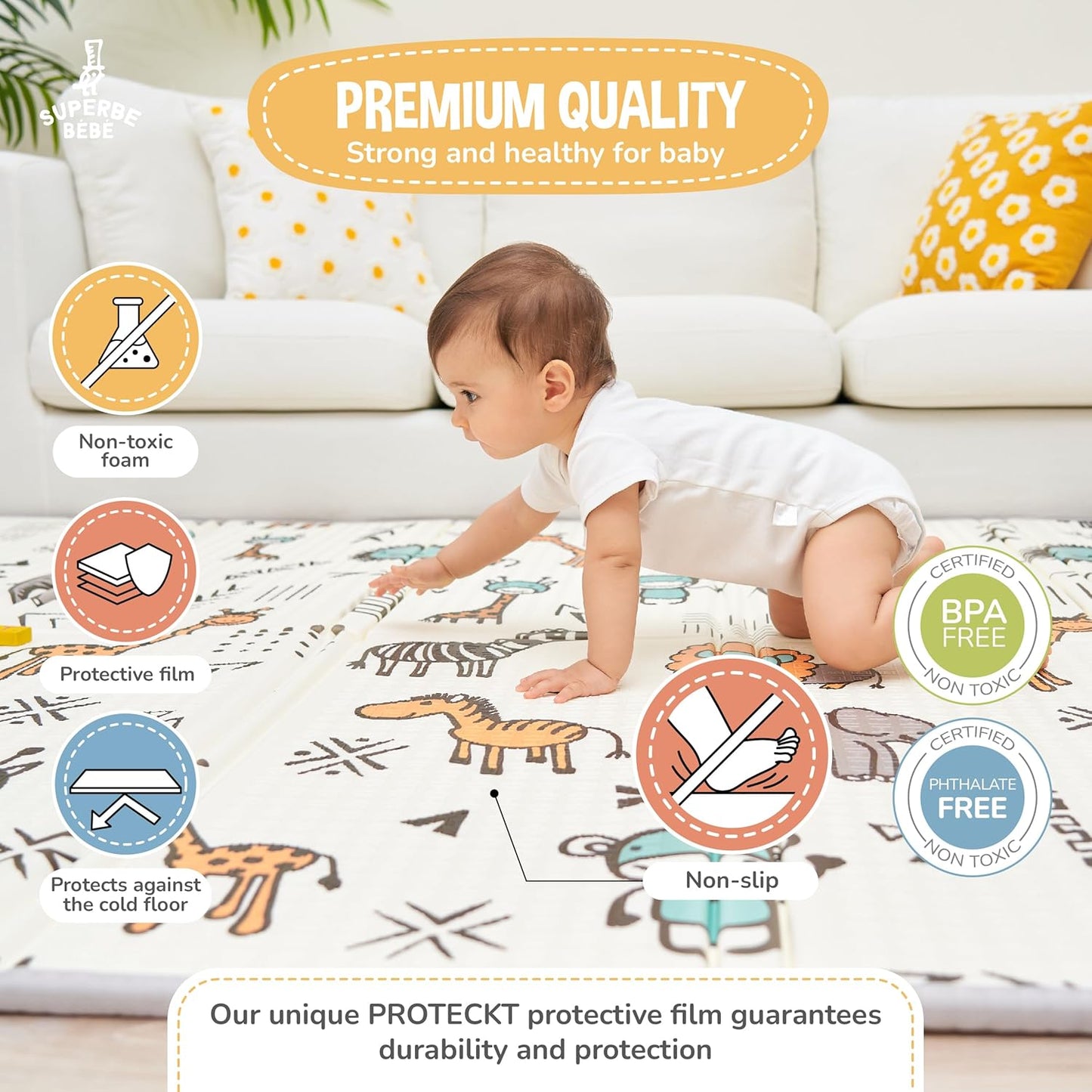 Tapis D'éveil Bébé Pliable Epais Réversible 150x180x1cm
