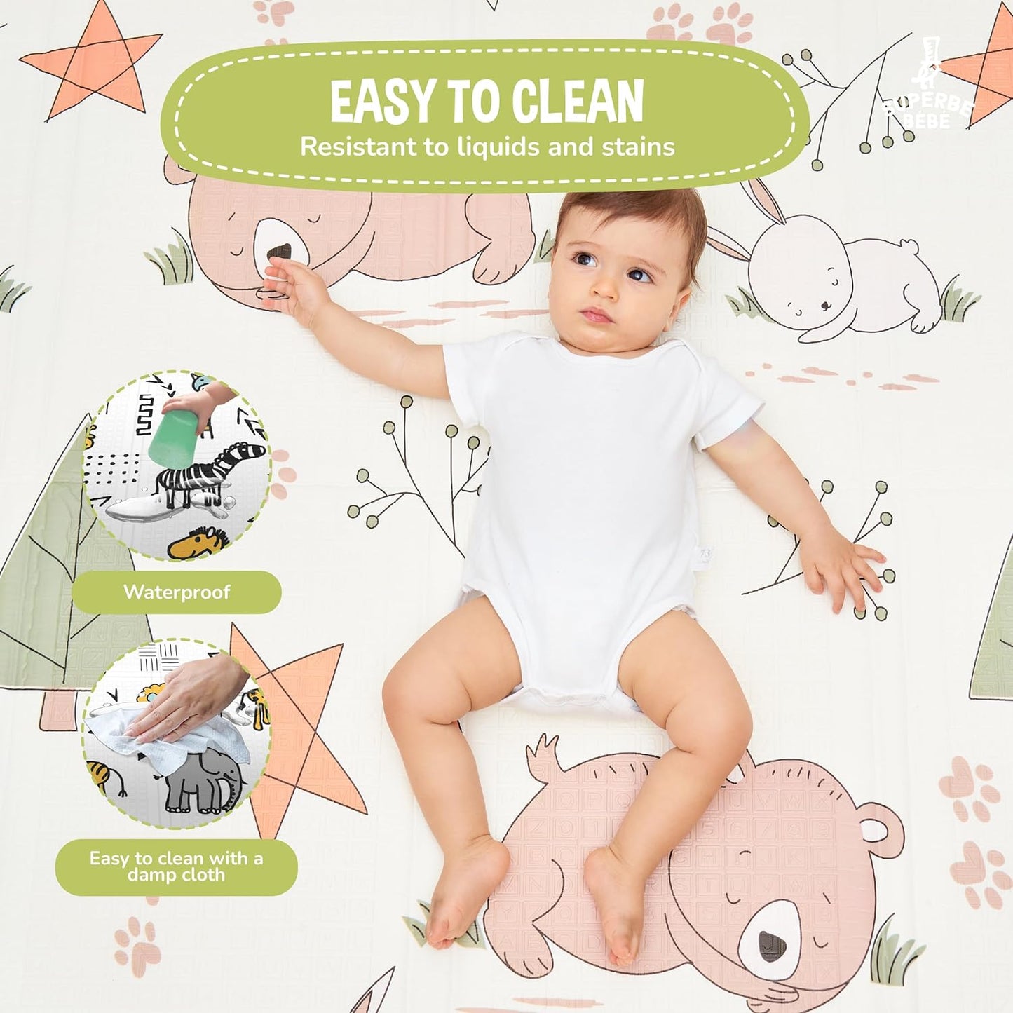 Tapis D'éveil Bébé Pliable Epais Réversible 150x180x1cm