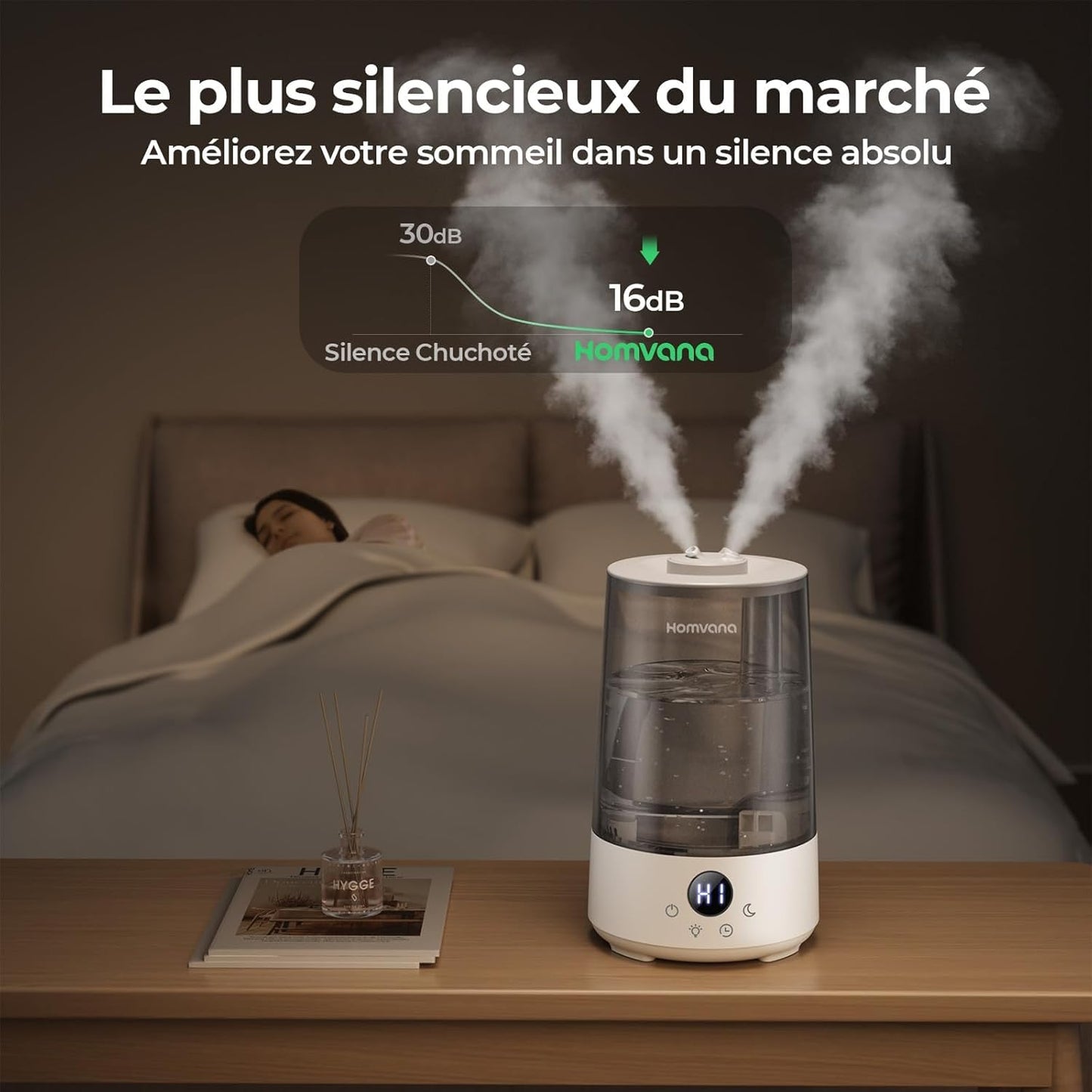 Homvana Humidificateur d'Air bébé, 3.6 L Cool Mist Top-Fill, 16dB Silencieux