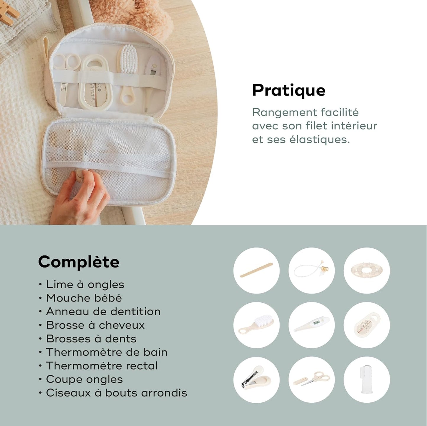 Trousse de Soin Bébé - Compacte & Nomade - 9 Accessoires