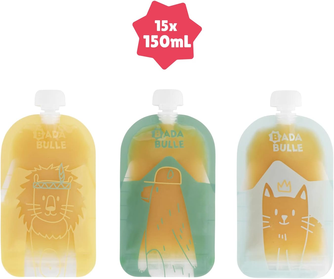 Badabulle – Lot de 15 Gourdes Réutilisables Bébé & Enfant (150 ml)