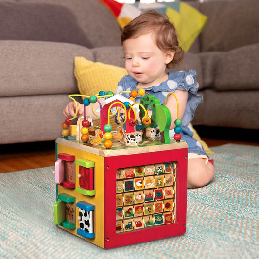 Battat – Jouet pour bébés – centre d’activité en bois – cube d’activité pour découvrir les animaux de la ferme – pour enfants âgés de 1 an et plus