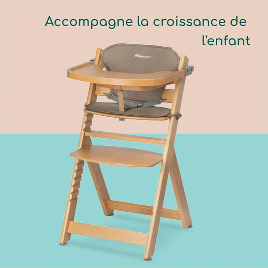 Chaise Haute Bois Évolutive 6 mois-Adulte - Réglable Durable