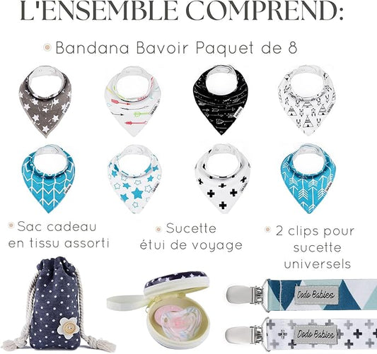 Dodo Babies – Ensemble de 8 Bavoirs Bandana + Accessoires