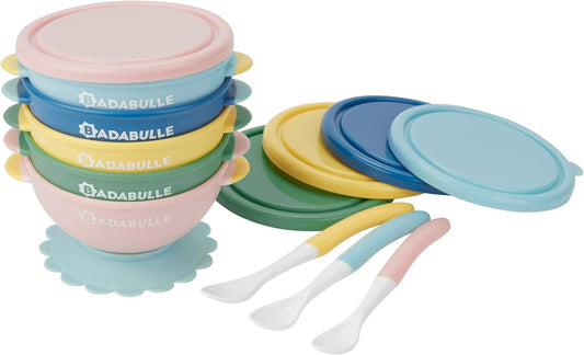 Badabulle Lot de 5 bols ventouse antidérapants 330ml et 3 cuillères 1er âge
