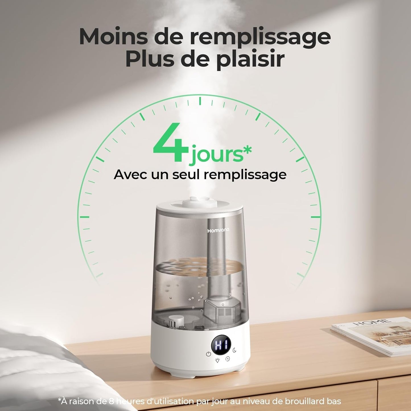 Homvana Humidificateur d'Air bébé, 3.6 L Cool Mist Top-Fill, 16dB Silencieux
